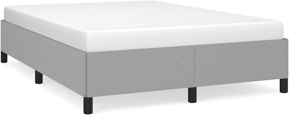 Bed Frame Light Grey Polyester Fabric Full Size Platform Bed with Sturdy Heavy-Duty Slatted Foundation, Easy Assembly, Modern Minimalist Bedroom Furniture for Mattress Support