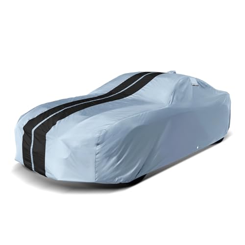 Image of iCarCover Custom Car Cover for Triumph TR6, TR7 (1968-1981) Waterproof All Weather Rain Snow UV Sun Protector Full Exterior Indoor Outdoor Car Cover (Stripe - Gray /Black)