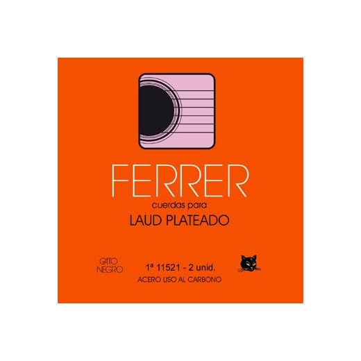 Juego de cuerdas para Laud 12 cdas acero plateado Ferrer. Gato Negro. Fabricado artesanalmente en España desde 1868.