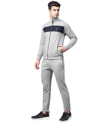 Image of CHKOKKO Mens High Neck Winter Tracksuit Full Zip Jacket with Elastic Waist Lower Warm and Soft Activewear Set for Gym Running and Casual Use LightGrey 2XL