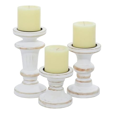 Deco 79 White Wooden Candle Holder Set Cover