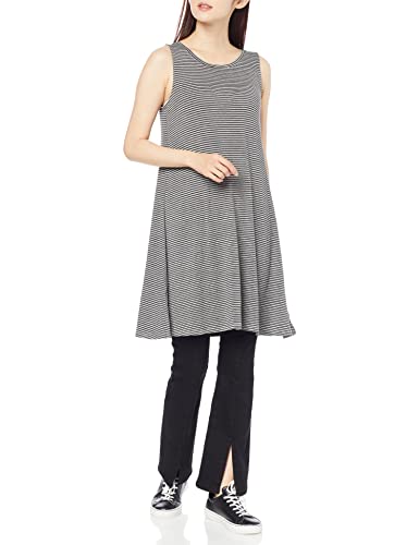 Amazon Essentials Vestito Svasato Smanicato con vestibilità Standard Donna, Grigio Puntinato, Righe, S