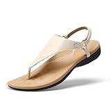 DREAM PAIRS Women's Flat Sandals Arch Support Orthopedic Comfortable Soft Cushion Summer T-Strap Walking Thong Sandals,Size 7.5,Nude,SDFS2407W