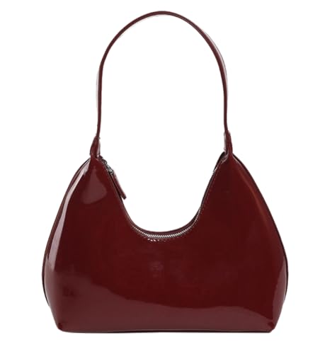 Image of Patent Leather Hobo Shiny Handbags Cute Evening Clutch Armpit Shoulder Bag Crescent Purse