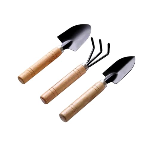 Small Gardening Tools Kits-3-in-1 Heavy Duty Mini Garden Hand Tools with Wooden Handle,Including Tiny Shovel,Hand Rake &Trowel-Indoor Gardening Tools for Pot Plants,Succulent & Bonsai