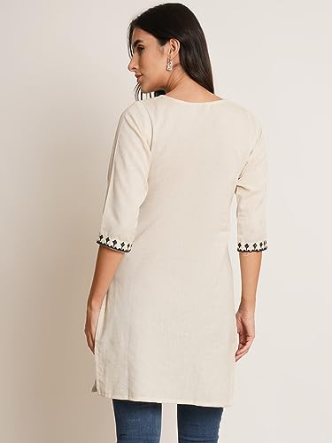 Image of Brownverse Pure Cotton Embroidered Women Short Kurti
