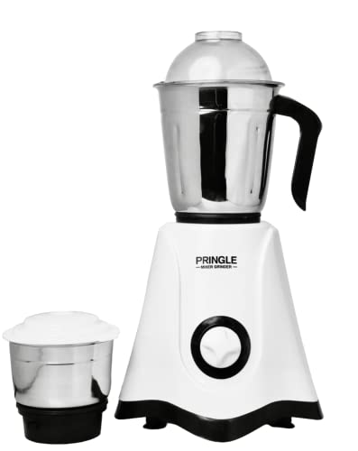 Pringle 2 Jar Mixer Grinder| 500W Powerful Motor | [ISI] Certified | 304 Grade Stainless Steel Blade| 2 Stainless Steel Jars Liquidizing Jar (1 Litres) Chutney Jar (0.4 Litres)3 Speed Options with Whip (1 Year Warranty)