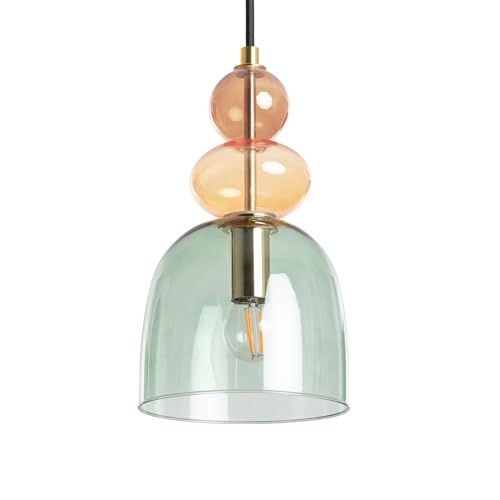 LEDKIA LIGHTING - Suspension Baudelaire | Design Élégant Vintage | Compatible avec Ampoules LED E14 | Câble Réglable | Intérieur IP20, Vert, Métal Verre