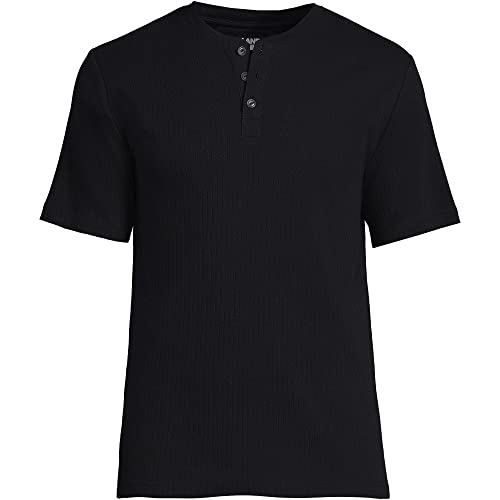 Lands' End Mens Knit Rib Pajama Shirt Short Sleeve Henley Black Tall Large #TOP4