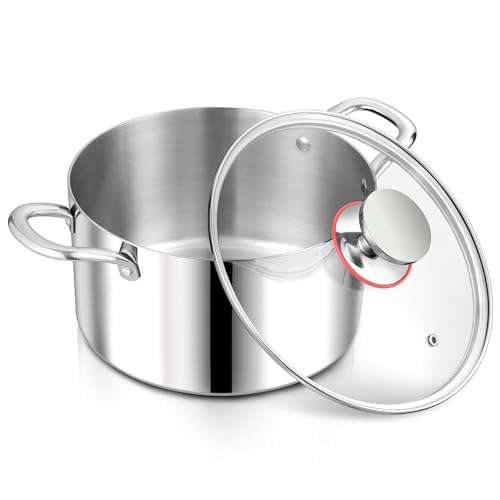 Herogo Kochtopf, Edelstahl Kochtopf Induktion mit Glasdeckel, Ø 22 cm / 5 L Suppentopf Fleischtopf Nudeltopf Spaghettitopf zum Kochen, Gesund & Unbeschichtet, Backofenfest, Silber poliert