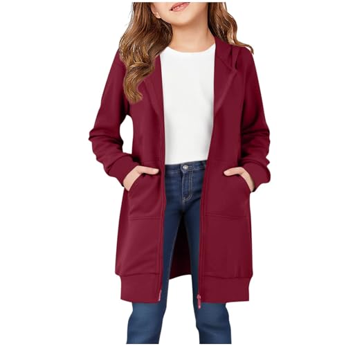 Girls Zip up Hoodies Long Tunic Sweatshirt with Pockets Casual Fleece Lined Hooded Top Oversized Fall Hoodie Jacket