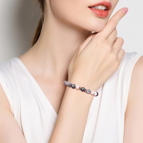 Fmeida Birthday Gifts for Women - M Initial Charm Natural Stone Stretch Bracelets, Personalized Gifts for Teacher Appreciation — view 5