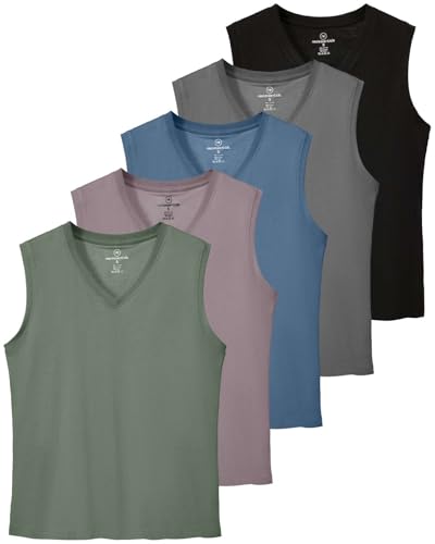 Real Essentials 5 Pack: Women's 100% Cotton V-Neck Sleeveless Tank Top Basic Ladies Casual Shirts (Available in Plus Size)