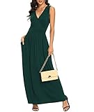 LILBETTER Women Sleeveless Deep V Neck Loose Plain Long Maxi Casual Dress(Dark Green,Small)