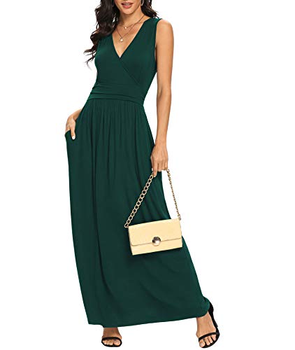 Image of LILBETTER Women Sleeveless Deep V Neck Loose Plain Long Maxi Casual Dress