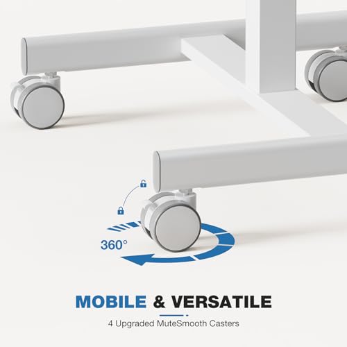 Image of DUMOS Mobile Rolling Desk with Wheels Adjustable Height | Small Standing Desks Portable Laptop PC Table, Computer Workstation for Home Office Small Space, All White