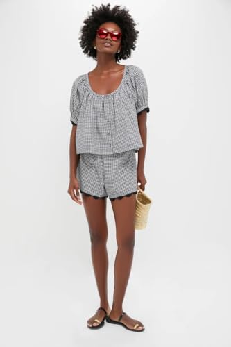 VAOYIU Women's Casual Elegance Two-Piece Linen Outfit Set with Scalloped Hem Summer Round Neck Puff Short Sleeve Top4