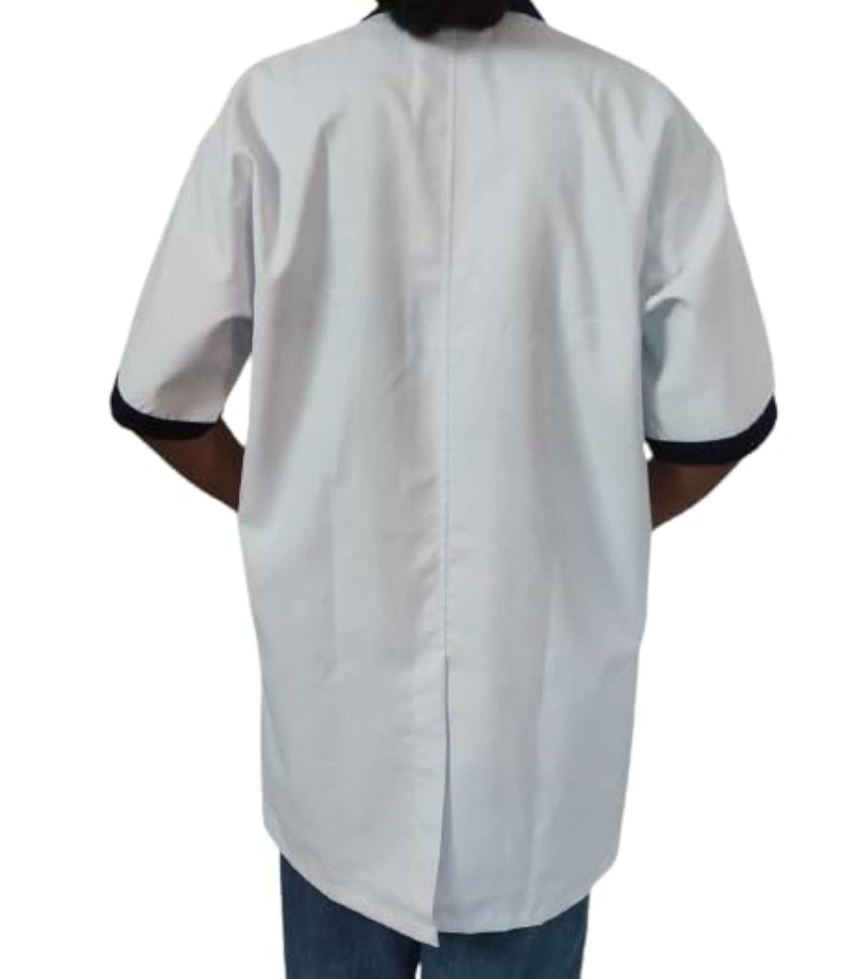 Unisex Apron Lab Coat White & Blue, Short Sleeves