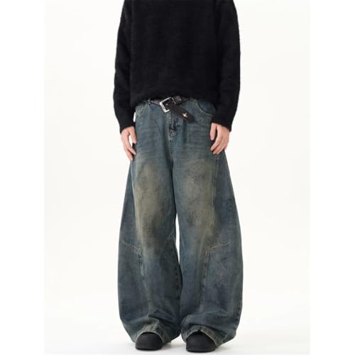 Men's Summer Vintage Washed Loose Fit Jeans Denim Pants Streetwear Pockets Straight Trousers Bottom4