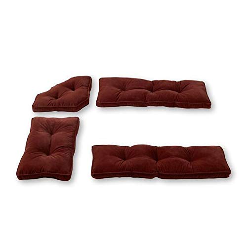 MISC 4pc Red Burgundy Dining Nook Cushions Set Breakfast Nook Chair Pads Tufted Thick Solid Trestle Short Long Bench Corner, Microfiber Nylon