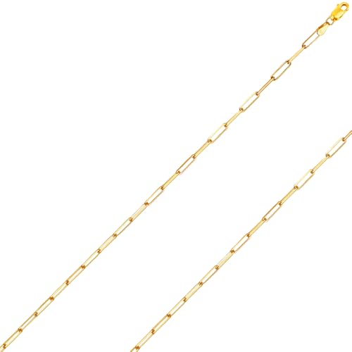 ITALIAN FASHIONS REAL Solid 14K Yellow Gold 1.50mm - 4.5mm Diamond-Cut Polished Capsule Paperclip Chain Link Chain Necklace with Lobster Claw | Multiple Lengths Available | Men Women | MADE IN ITALY (14K Solid Yellow Gold 1.5mm Diamond Cut, 16.0 Inches)