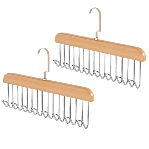 Alfven Cintres Bois Porte Ceinture, 2 PCS Crochet de Cravate en Bois avec 8 Crochets,360° Pivotant pour écharpes, Cravates, Ceintures, Bretelles, Organiseur...