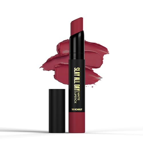 Image of Hilary Rhoda Slay All Day Matte Lipstick | Transfer-proof & Smudge-proof | Long-Lasting & Premium Creamy Lipstick | Waterproof & Vibrant Colour lipstick | 2.6g (Scarlet - Shade 10)