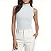Womens Sleeveless Mock Turtleneck Tank Tops Tretchy Slim Fitted Clothes Basic Casual Layer Tee Shirts Going Out White