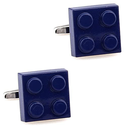 CIFIDET Painting Building Block Cufflink Fashion Men Toy Bricks Cuff Link With Velvet Bag and Gift Box Jewelry Accessories Present (Dark Blue)