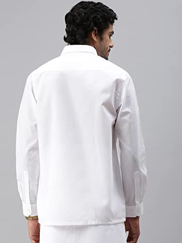 Image of RAMRAJ COTTON Mens White Cotton Rich Solid Full Sleeve Shirt