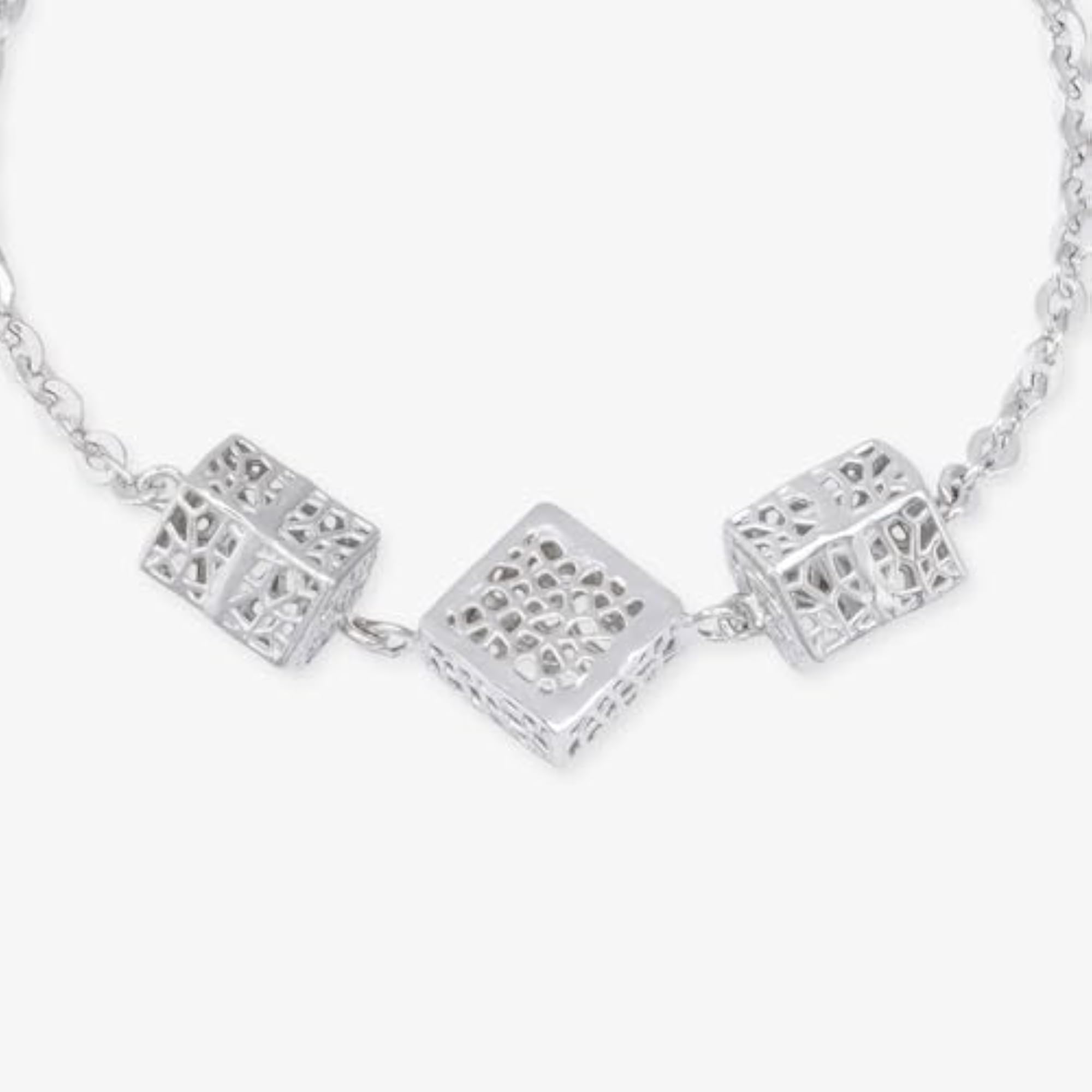 925 Sterling Silver Textured Cube Chain Bracelet for Women