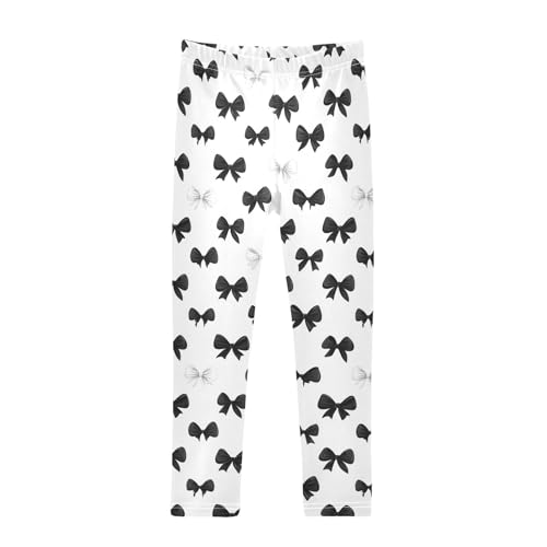 Girls Leggings Black and White Bows Soft Toddler Leggings for Girls Kids Pants Size 4T-10T