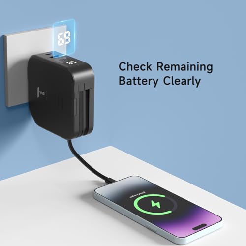 Tlsic Powerpack Universal 5 in 1 Travel Power Bank - for Magsafe Battery Pack,10000mAh Power Bank with Built in Cable - Wireless Portable Charger for iPhone 15/15 Pro/ProMax, iPhone 14/13/12 Series