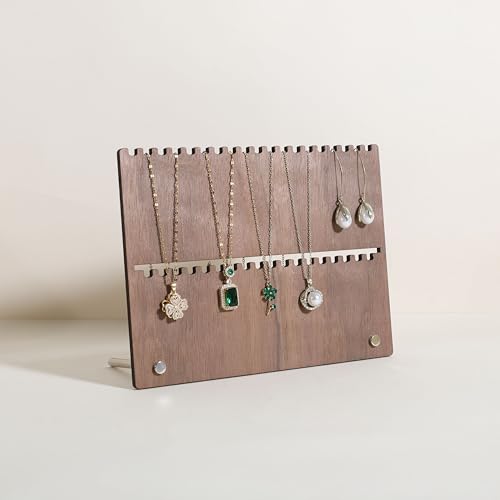 GemeShou Wooden jewelry organizer board for lightweight small necklace, Walnut necklace display stand for selling, necklace storage organizer for boutique store?Necklace board-2 tiers?