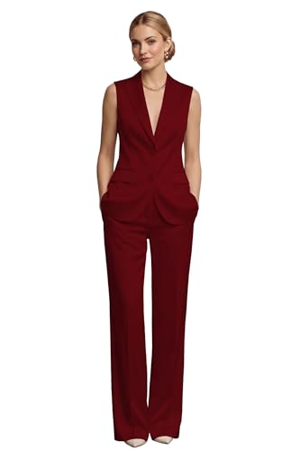 Women's Sleeveless Blazer Pants Set 2026 V Neck Work Office