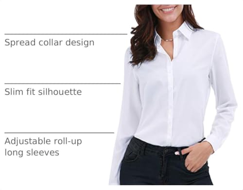 Gemolly Women's Basic Button Down Shirts Long Sleeve Plus Size Simple Cotton Stretch Formal Casual Shirt Blouse White S by Gemolly - Used condition - US$11.04