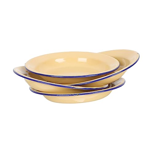 Cabilock 4 Piezas placa de esmalte fruteros fruteira bowl alimento bandeja de servicio dividida plato de cena bol platos de pastelero placas de esmalte plato llano de frutas Yellow