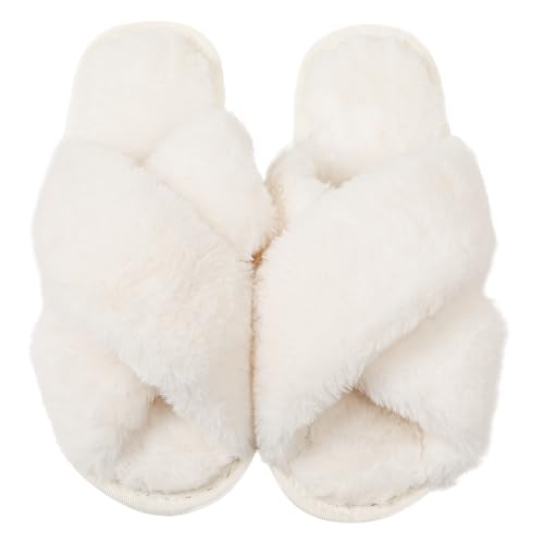 Bride Slippers for Wedding Day, White Bride To Be Bridal Shower Gift for Women Bridesmaids, Open Toe Fuzzy Flip Flops,Bachelorette Party Getting Ready Outfit