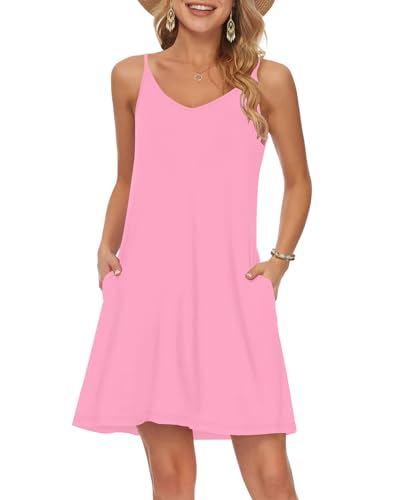 Image of MISFAY Women's Summer Spaghetti Strap Casual Beach Cover Up Dress with Pockets