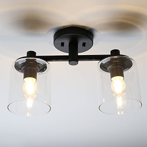 Pathson 2-Light Semi Flush Mount Ceiling Light, Industrial Pendant Lighting Fixture With Glass Shade, Ceiling Chandelier Lamp For Hallway Loft Kitchen Bar #TOP5