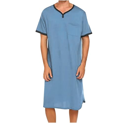 Nightshirt for Men Nightgown Short Sleeve V Neck Sleepshirt Pajama Shirt Summer Comfy Big & Tall Henley Sleep Gowns
