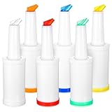 6-Piece Professional Bar Juice Pour Bottles Set - 0.9 Quart Juice Pourers for Bartending, Store and Pour Containers for Bar with Leakproof Spouts (Multicolor, 3.7x13 Inch, PP Plastic)