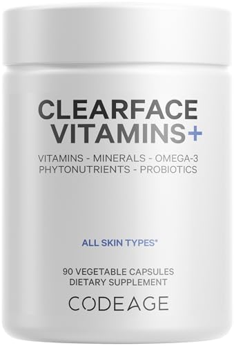 Codeage Clearface Pantothenic Acid, Niacin Supplement, Vitamins A, C, D3, E, Probiotics, Zinc,