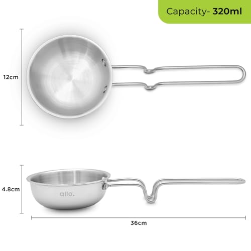 Image of Allo TriPly Stainless Steel 12cm Tadka Pan, 320ml, Naturally Non Stick Cookware for Dal, Spice Tempering Seasoning, Long Wire Handle, Induction Base and Gas Stove Ready for Kitchen