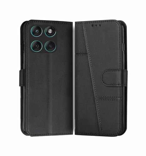 Image of Motorola Edge 70 Pro Plus 5G / Motorola Edge 70 Pro 5G Flip Cover Leather Finish | Inside TPU with Card Pockets | Wallet Stand | Complete Protection Flip Case Black