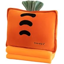 Rikyo 15" Stuffed Fruit Travel Blanket and Pillow Set,3 in 1 Plush Stuffed Hugging Pillow with Warming Hands Pillow Blanket for Kids Gift Travel Airplane Train Bed Office Nap Carrot - Orange