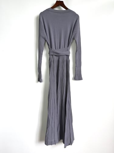 Image of RanRui Womens Winter Fall Pleated Knitted Fit and Flare Long Sleeve Sweater Dress