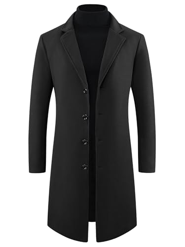 Image of Lars Amadeus Winter Trench Coat for Men's Single Breasted Notch Lapel with Pockets Formal Overcoat
