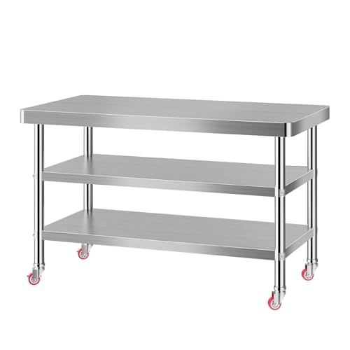 Mesa de cocina de acero inoxidable de 3 niveles con ruedas para preparar alimentos 2