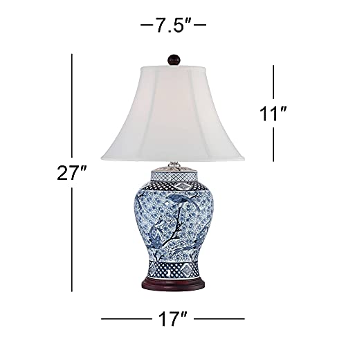 Barnes And Ivy Shonna Asian Chinese Ginger Jar Table Lamp 27" Tall Porcelain Blue White Bird And Branch Bell Shade Decor For Living Room Bedroom House Bedside Nightstand Home Office Entryway #TOP3